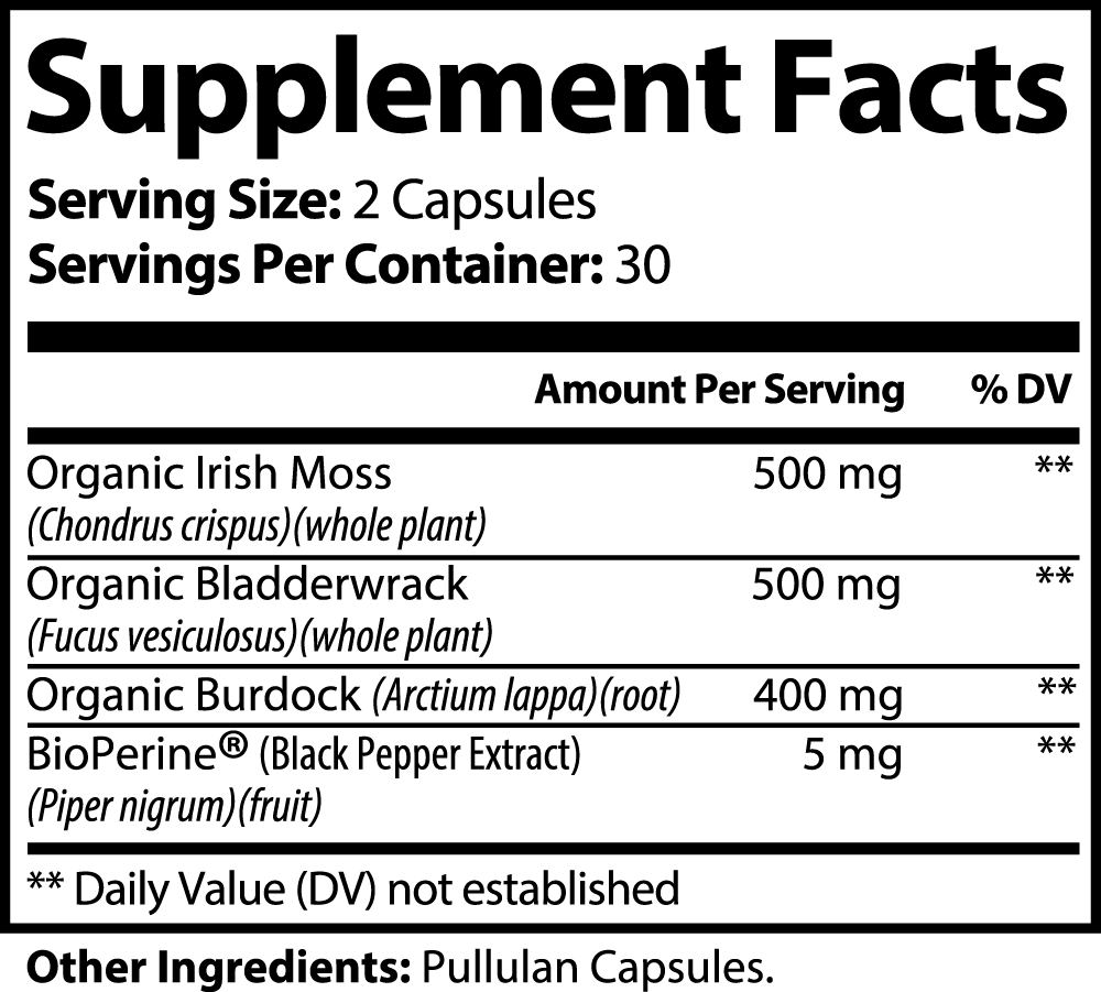 Irish Sea Moss (Provides 92/102 minerals the body needs, cleanses the blood and lymph system, supports thyroid, and boosts immunity)