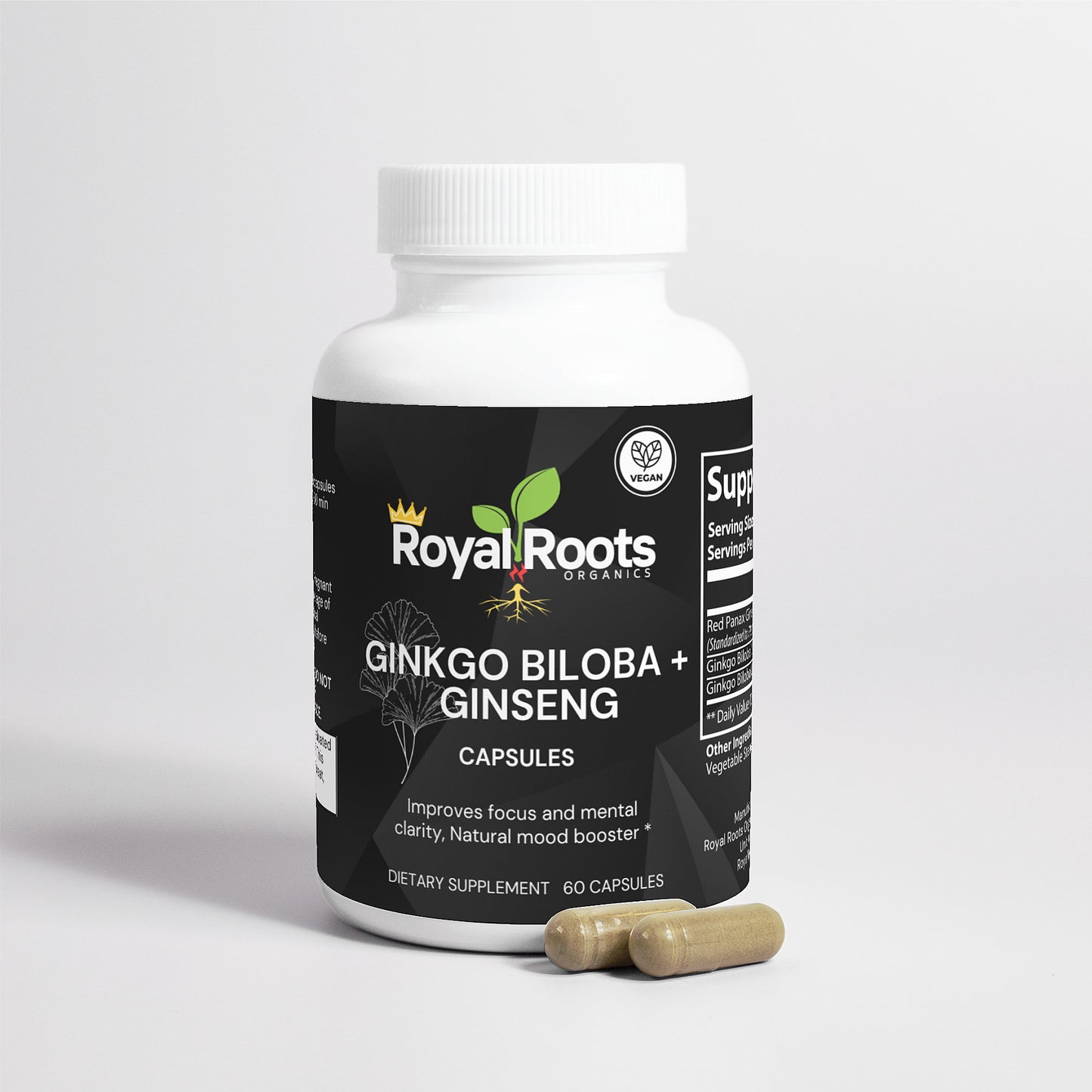 Ginkgo Biloba and Panax Ginseng Complex Capsules for Men & Women - Supports Focus Mood Memory Energy & Brain Function - 100% Natural