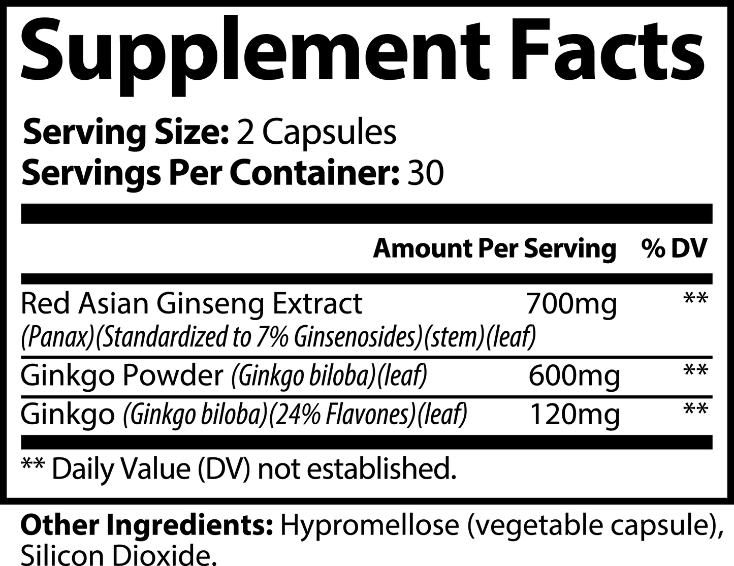Ginkgo Biloba and Panax Ginseng Complex Capsules for Men & Women - Supports Focus Mood Memory Energy & Brain Function - 100% Natural